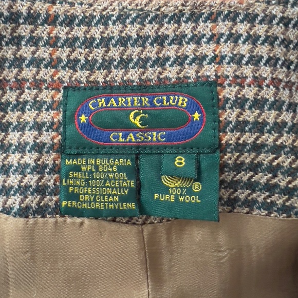 VTG Charter Club 100% wool jacket blazer size 8 houndstooth double breasted - Picture 4 of 5